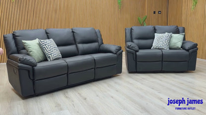 'Albion' Black Luxury Faux Leather 3 + 2 Seater High Back Manual Recliner Sofa Set