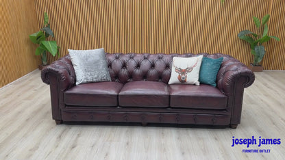 At The Helm ‘Shackleton’ Burgundy Leather 4 Seater Chesterfield Sofa