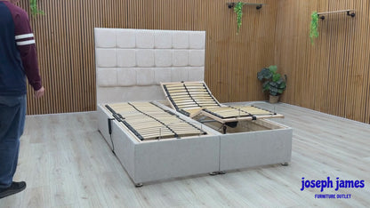 ‘Atlas’ Champagne Fabric Floor Standing Headboard + Electric Adjustable Divan + 800 Pocket Mattresses Package Deal - King