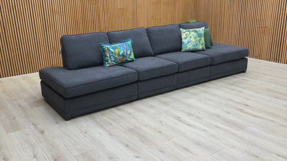 'Orka' Black Plaza Linen Open Ended 4 Seater Sofa