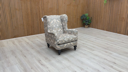 ‘Jhonson’ Green and Yellow Combination Floral Pattern Velvet Winged Accent Chair
