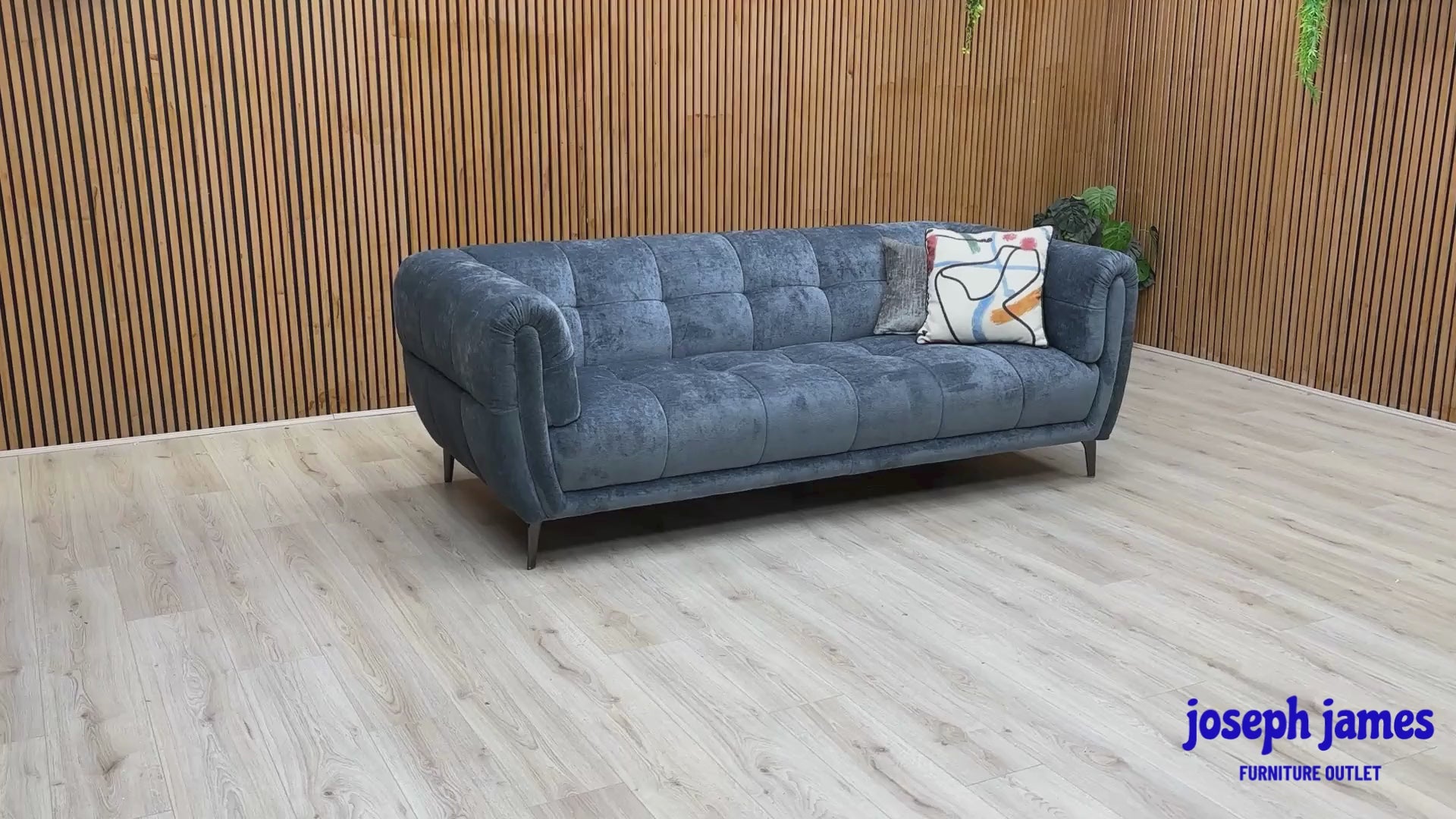 Video Of  ‘Sienna’ contemporary 3-seater fabric sofa from the Hudson collection, beautifully upholstered in a striking Ocean Blue tone fabric with clean, modern lines.
