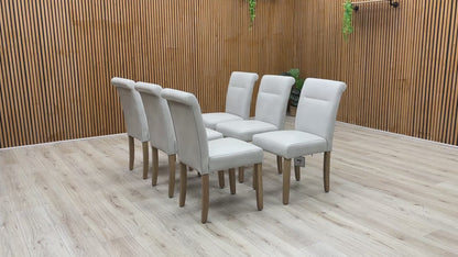 ‘Lewis’ Light Grey Set of 6 Roll Back Faux Leather Dining Chairs