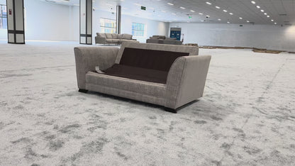 ‘Poppy’ Light Grey Woven Fabric Large 2 Seater Sofa Bed