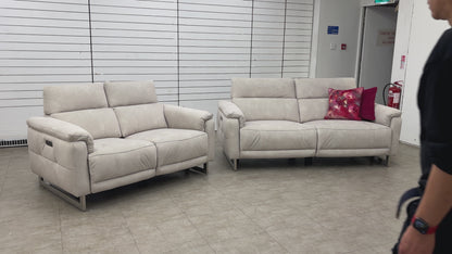 ‘Moet’ 43501 Dexter Ivory Fabric 3 + 2 Seater Power Recliner Sofa Set with Telescopic Headrests