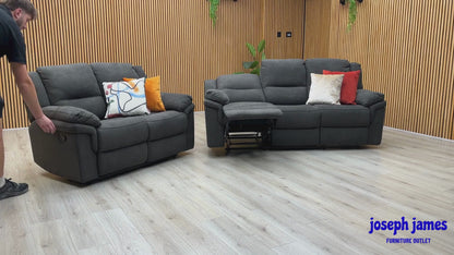 'Albion' Grey Chenille 3 + 2 Seater High Back Manual Recliner Sofa Set