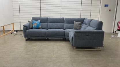 'Moet' Anivia Blue 15045 Fabric Power Recliner Corner Sofa with Telescopic Headrests