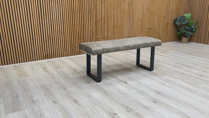 Video overview of the Warrior fabric bench, demonstrating the material texture and sturdy contemporary design.