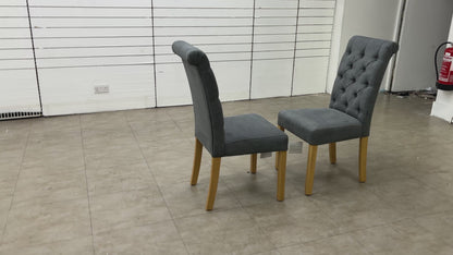 'Hamilton' Charcoal Fabric Roll Back Button Back Dining Chairs - Set of 2