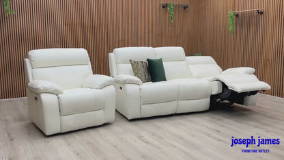 World of Leather ‘Moreno’ Nc-744d Star White Leather 3 Seater Power Recliner Sofa with Power Headrests + Power Chair