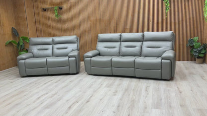 'Cinemax' Natural Ash La-4825 Leather 3 Seater 3 Cushion Media Arms Power Recliner Sofa with Power Headrests + Leather Static 2 Seater Sofa