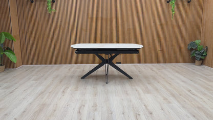 ‘Jose’ Matt Marble Ceramic Top 160cm Swivel Extending Dining Table