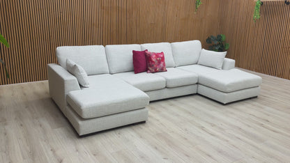‘Plush’ Ice Bobby Plain Fabric Formal Back Large Double Ended Chaise Sofa