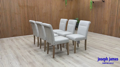 ‘Lewis’ Light Grey Set of 6 Roll Back Faux Leather Dining Chairs