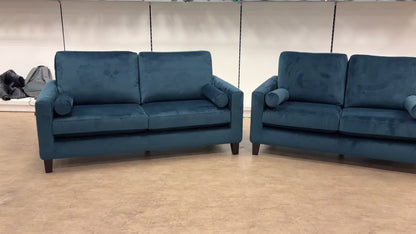 'Bailey' Pacific Blue Velvet 3 + 2 Seater Sofa Set