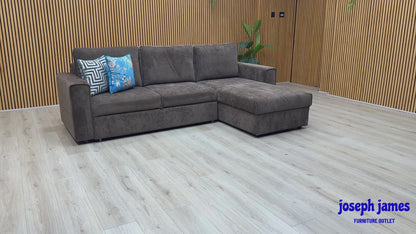 'Mia' Chocolate Brown Catalina Chenille Fabric Right Hand Facing Chaise Sofa with Extendable Footrest