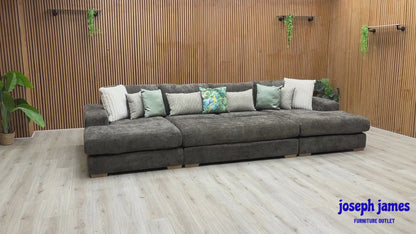 ‘Broadgate’ Chocolate Brown Fabric Large U-shape Modular Sofa with Footstool