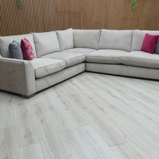 Video preview image for the product, demonstrating the size, fabric, and overall features of The Lounge Co. 'Isobel' Large 2 Corner 2 Sofa.