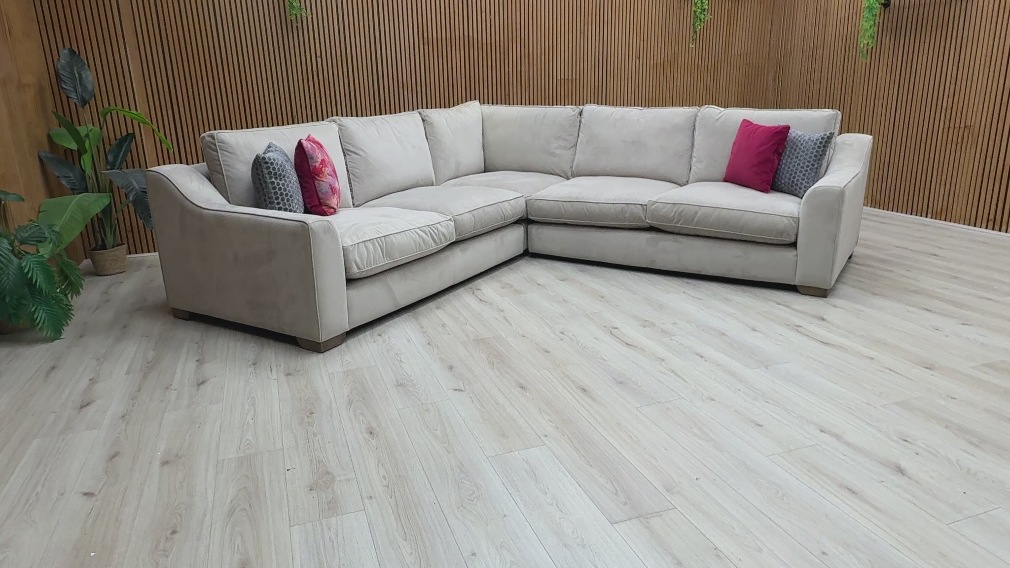 Video preview image for the product, demonstrating the size, fabric, and overall features of The Lounge Co. 'Isobel' Large 2 Corner 2 Sofa.