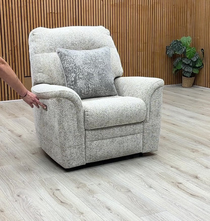 Parker Knoll ‘Hudson 23’ Ida Stone 006035-0055 Fabric Power Recliner Chair with Power Headrest and Power Lumbar