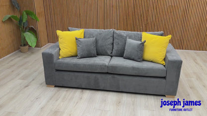 'Valencia' Grey Fabric 3 Seater Sofa
