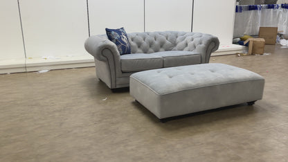 'Savannah' Smoke Dexter Velvet Chesterfield 2 Seater Sofa + Footstool