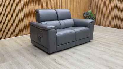 ‘Genius’ Montana Lavender Gry Cat-60:18 Leather 2 Seater Power Recliner Sofa with Power Headrests and Bluetooth Speakers