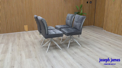 ‘Glacier’ Grey Fabric Set of 4 Swivel Dining Chairs