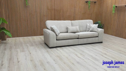 'Harvey' Truffle Derwent Soft Weave Fabric 4 Seater Split Frame Sofa with Storage Footstool
