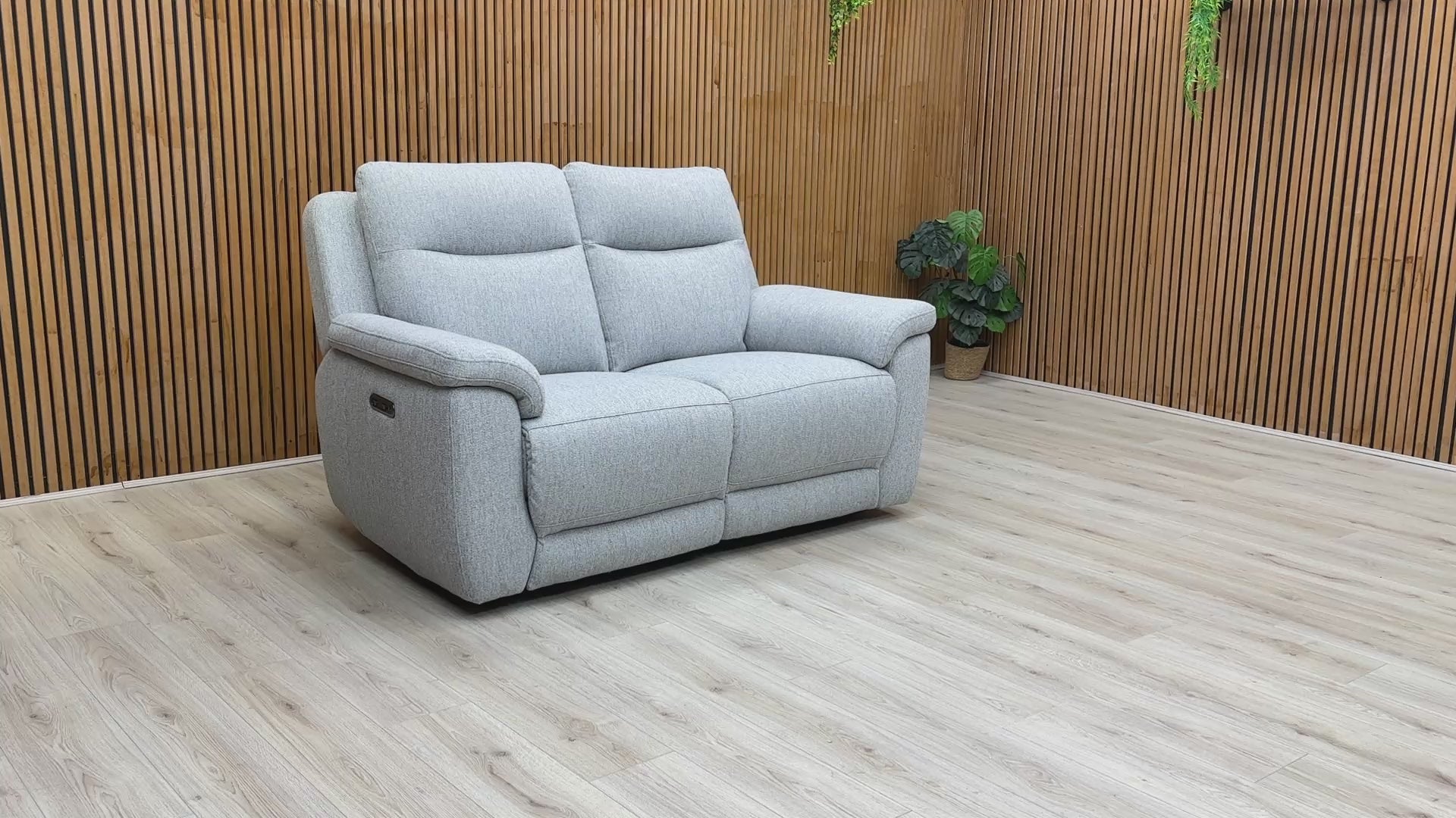 Video demonstrating the Power Recliner function of the Bobby Stone Grey 2 Seater Sofa.