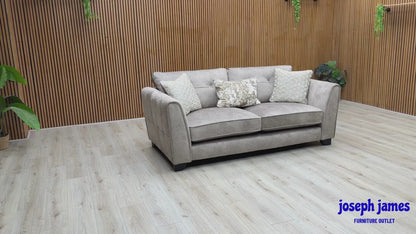‘Mariah’ Dapple Silver-No Insert Velvet Fabric Classic Back 3 Seater Sofa