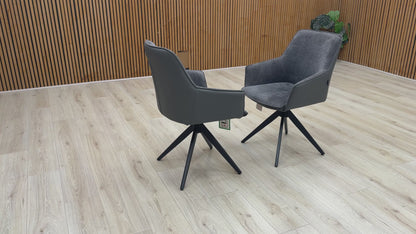 'Jose' Anthracite Grey Fabric Pair of Swivel Dining Arm Chairs