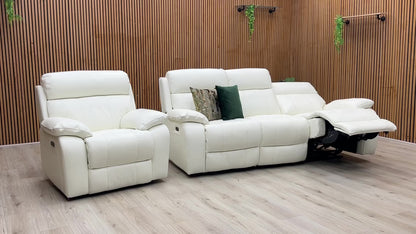 World of Leather ‘Moreno’ Nc-744d Star White Leather 3 Seater Power Recliner Sofa with Power Headrests + Power Chair