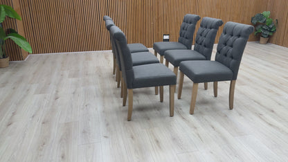 'Lewis' Anthracite Charcoal Grey Fabric Set of 6 Button Back Dining Chairs