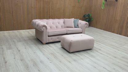 ‘Belair’ Blush Pink Sensual Velvet 3 Seater Sofa + Small Button Top Footstool