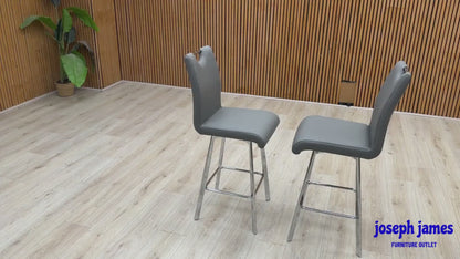 ‘Nadal’ Grey Faux Leather Pair of Swivel Bar Stools