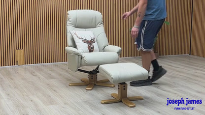 ‘Muscat’ Mushroom Leather Swivel Recliner Chair and Footstool