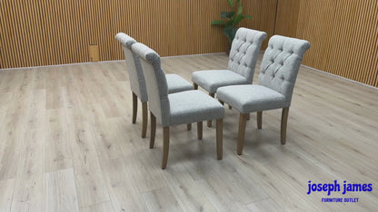 'Lewis' Mist Grey Fabric Button Back Dining Chairs - Set of 4