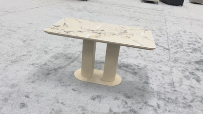 'Avorio' Ceramic Marble-Effect Fixed Dining Table 135 cm