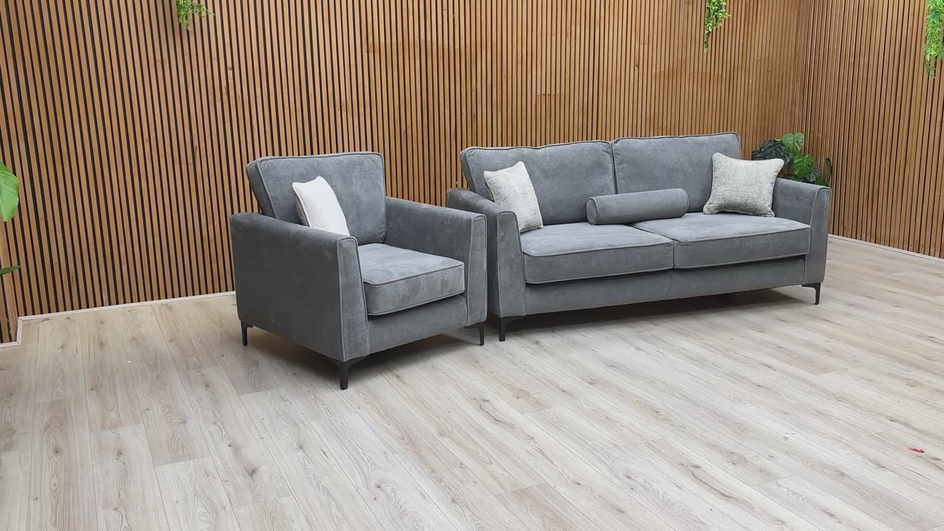 Video showcasing the design and velvet texture of the 'Smith' Sofa and Armchair.