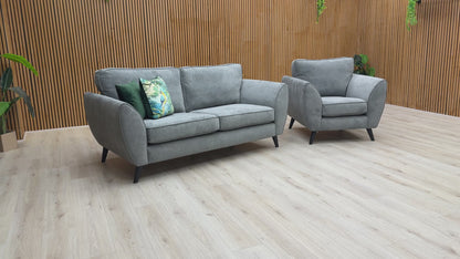 'Chico' Graphite Plaza Linen 3 Seater Sofa + Armchair