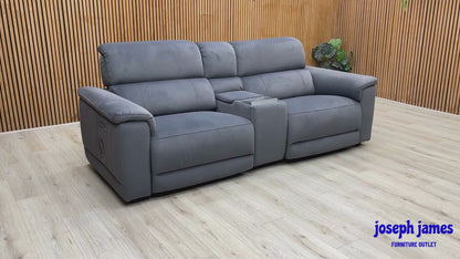 'Genius' Bella Iron Grey 43460 Fabric 3 Seater Power Recliner Media Sofa with Power Headrests, Power Lumbar and Heated Seats