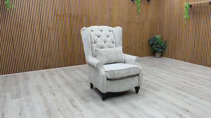 ‘Shirley’ Taupe and Grey Combination Checkered Pattern Fabric Buttoned Back Accent Chair