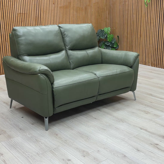 Video of smooth electric power reclining mechanism of the green leather 'Daytona' 2 Seater Sofa.