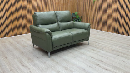 Video of smooth electric power reclining mechanism of the green leather 'Daytona' 2 Seater Sofa.