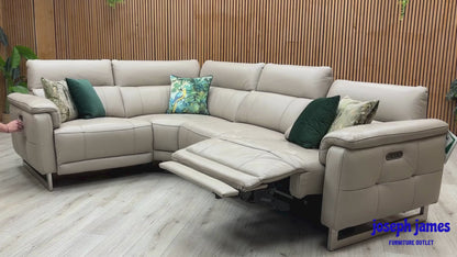 ‘Moet’ Cat-40_08 Oyster Leather Power Recliner Corner Sofa with Telescopic Headrests