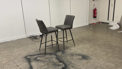 'Brooklyn' Grey Faux Leather Pair of Bar Stools
