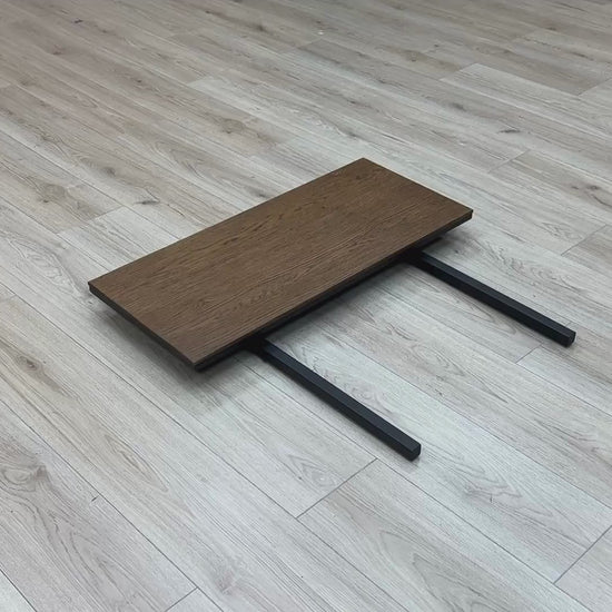 Video Of ‘Moon’ contemporary 50cm dining table extension leaf, showcasing a beautifully finished matching wood top surface with clean, straight edges.