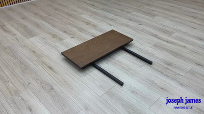 Video Of ‘Moon’ contemporary 50cm dining table extension leaf, showcasing a beautifully finished matching wood top surface with clean, straight edges.