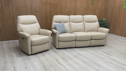 World of Leather Compact Collection ‘Lille’ Bv-862c Bisque Leather 3 Seater Power Recliner Sofa + Power Chair